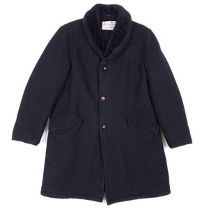 Vintage Robert Hall Wool Coat 40 Black Faux Fur Collar Quilted Lined Overcoat